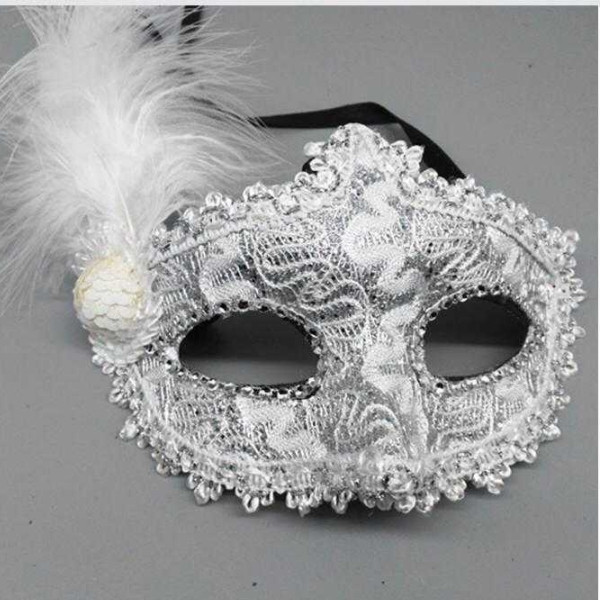 Halloween Mask Feather and Lace Mix Design White Color